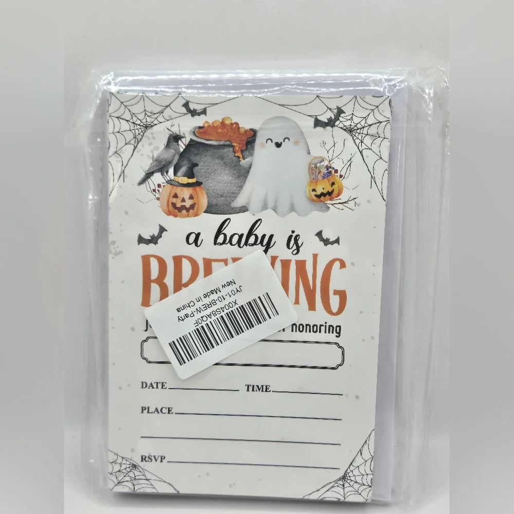 Halloween Baby Shower Invitations “A Baby Is Brewing” Ghost Pumpkin Party Invite